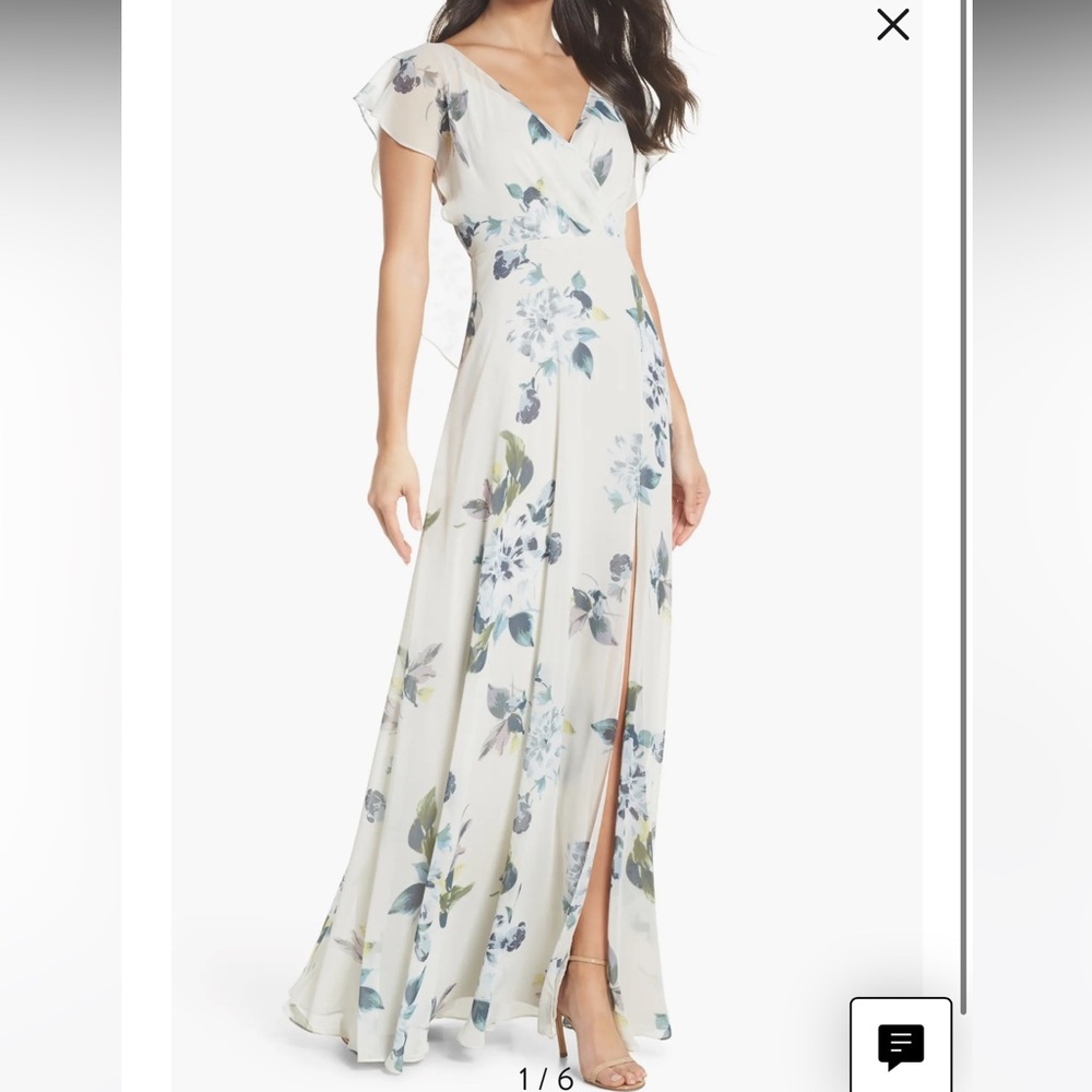 Jenny Yoo Alanna Ohana Print Open Back Print Chiffon Gown Bridemaid Dress 10
